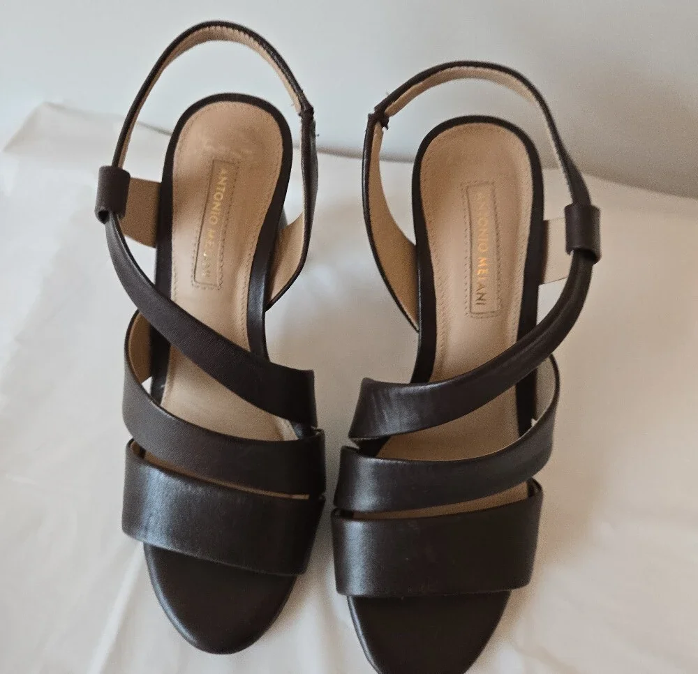 Antonio Melani Brown Leather Crisscross Sandals – Size 6, 2.5–3" Heel - Picture 9 of 9